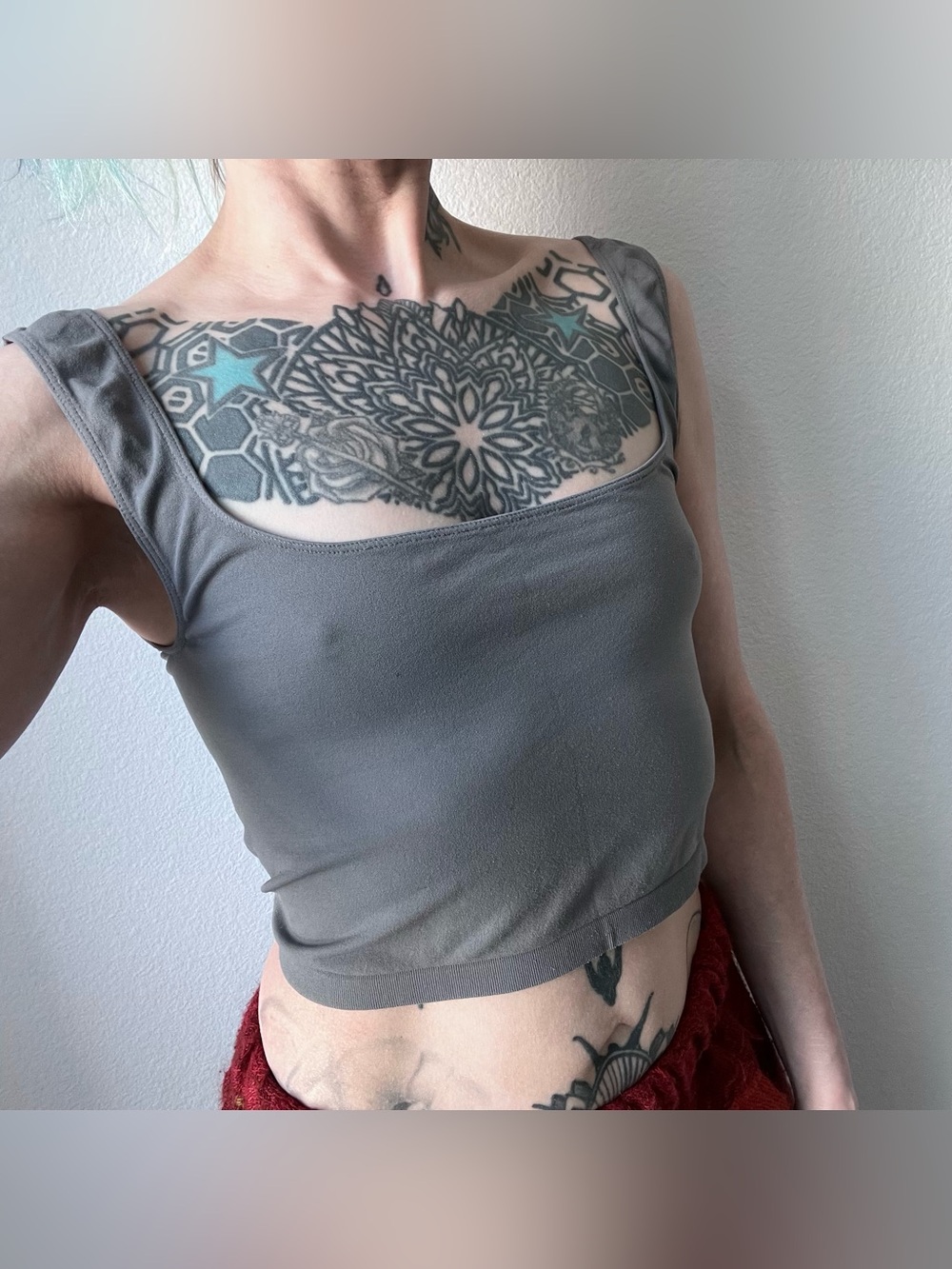 Free People Women’s Grey Square Neck Crop Top Tank, Medium M, M/L, Intimately